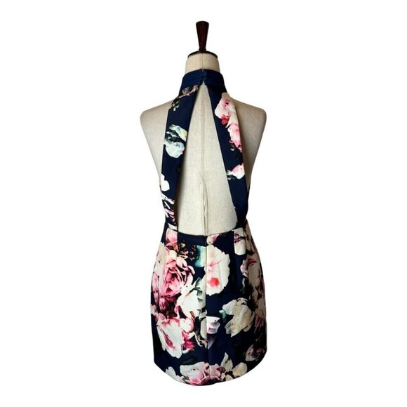 Finders Keepers Dress Women XS Blue Floral Print Halter Neck Illuminati Mini‎ - Picture 3 of 12